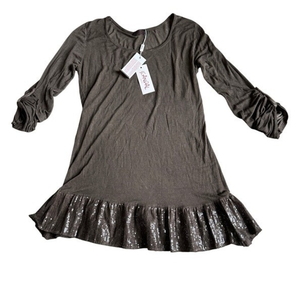 NWT Scandal Italy Fishy Tunic Women's M Lagenlook‎ Boho Handmade Sequin Roll Tab